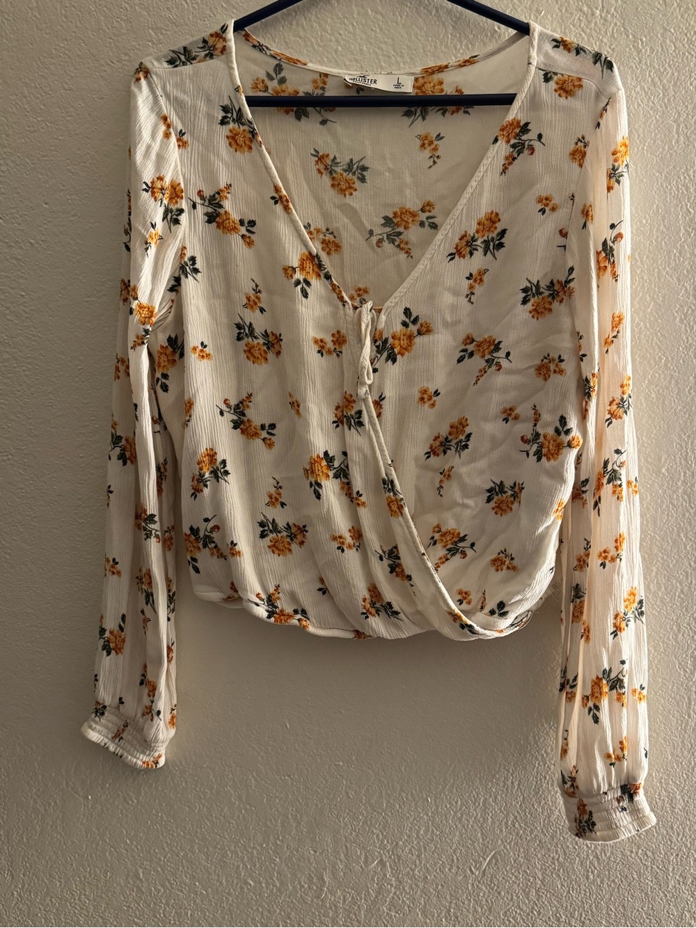 Hollister White Wrap Blouse with Yellow Floral Print